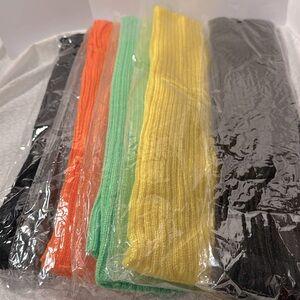 legwarmers 16” long stretch knit NIP set of 5 black, orange, green yellow brown